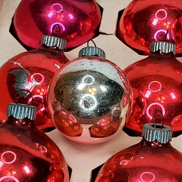 Lot of 12 Vtg Large Shiny Brite Mercury Glass Pink Christmas Ornaments Holiday - Picture 3 of 12